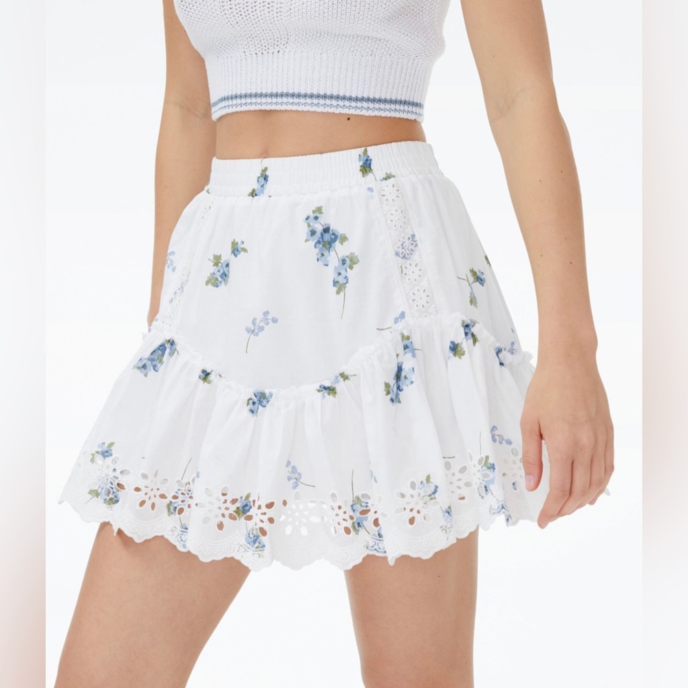 Floral Eyelet Ruffled Skirt